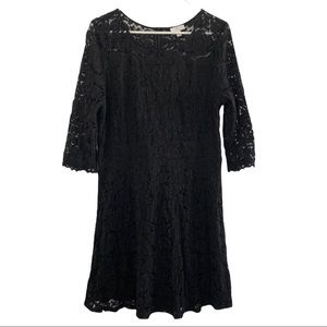Women Black Lace 3/4 Sleeve Length Dress, Size XL